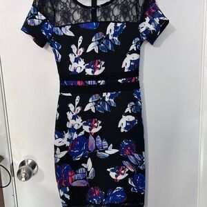 Belle Sky Black and Blue Floral Midi Dress